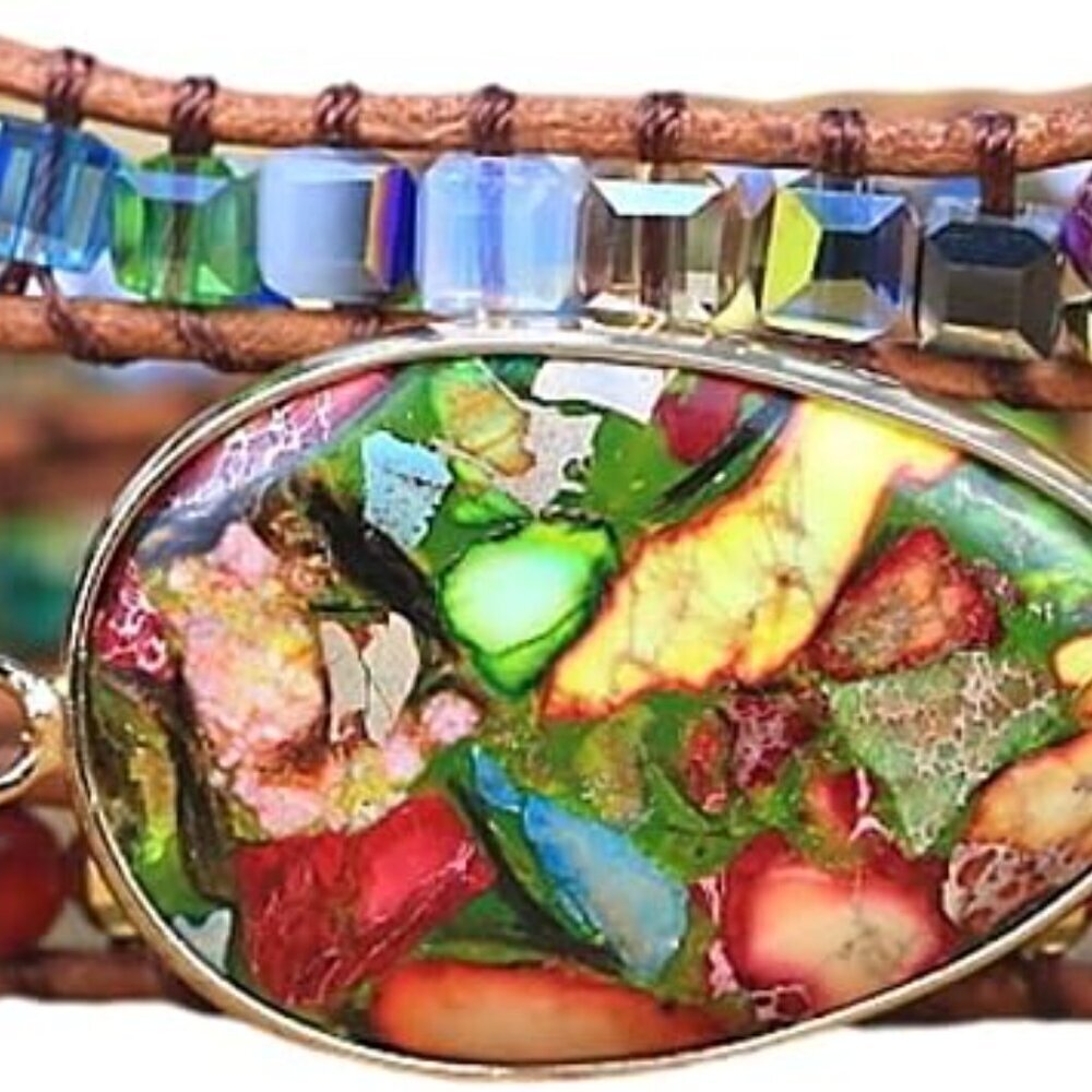 Women Wrap Bracelet Boho Natural Jasper Crystal Stone Beads Strand Bracelets